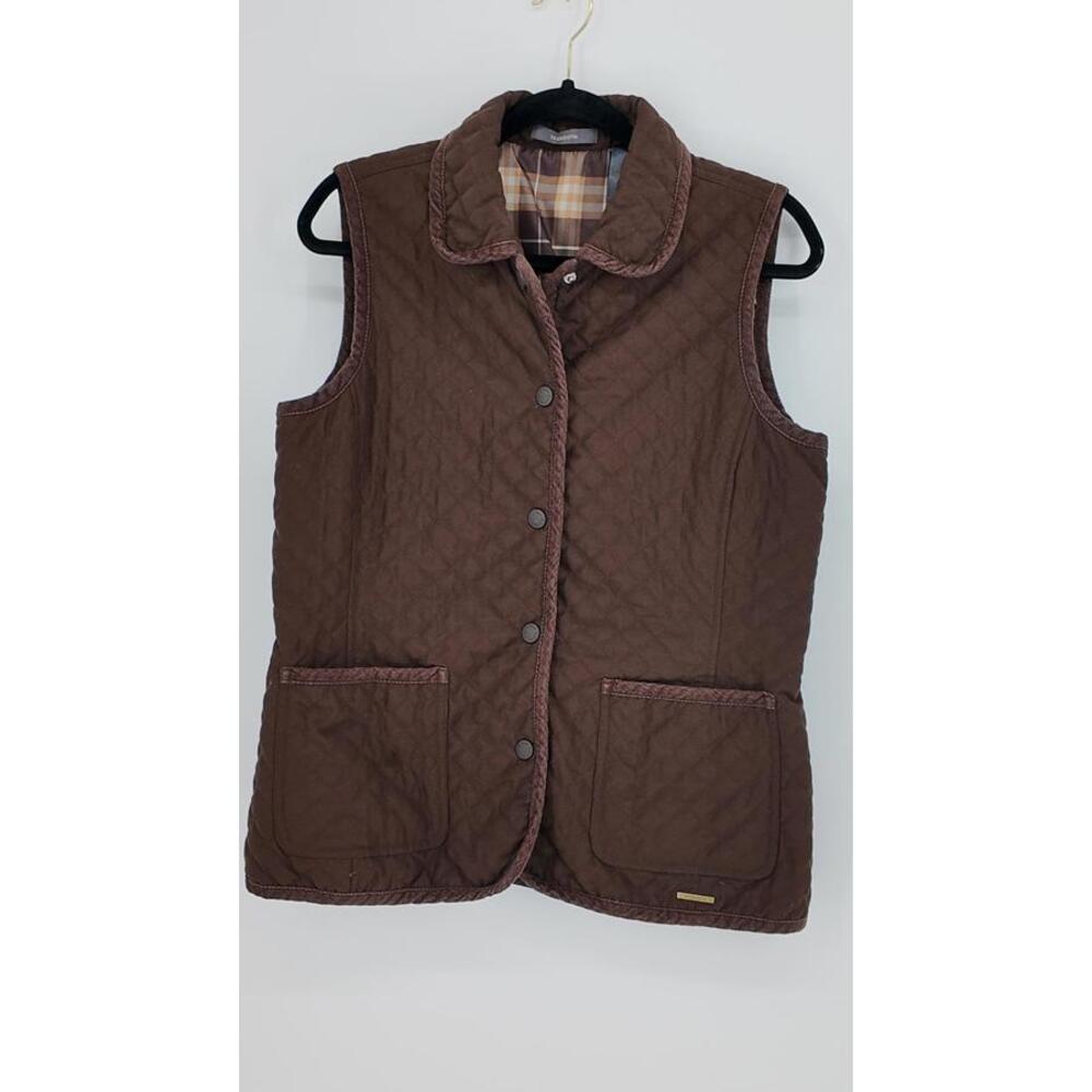 Liz Claiborne Quilted Brown Vest Womens Medium Lightweight Pockets Fall Outer